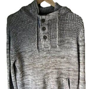 Retrofit Men’s Sweater Button Pullover Stripe Knit Fall Neutral Gray Blue Sz S